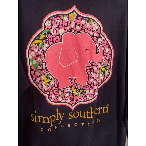 Simply Southern T-Shirt Small Elephant Long Sleeve Blue Pink Love Casual - Picture 4 of 10